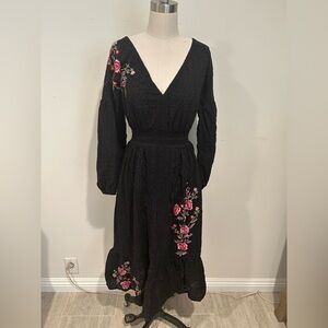 Misa Los Angeles Black Dress with Pink Floral Accents